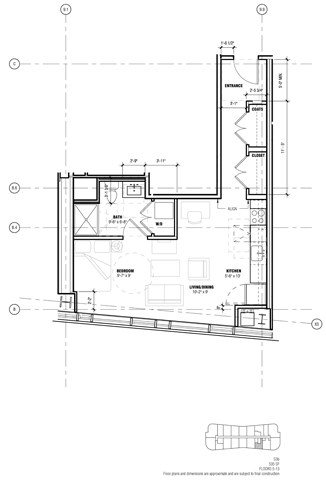 Floor plan for studio, 1 bath, 535 sqft