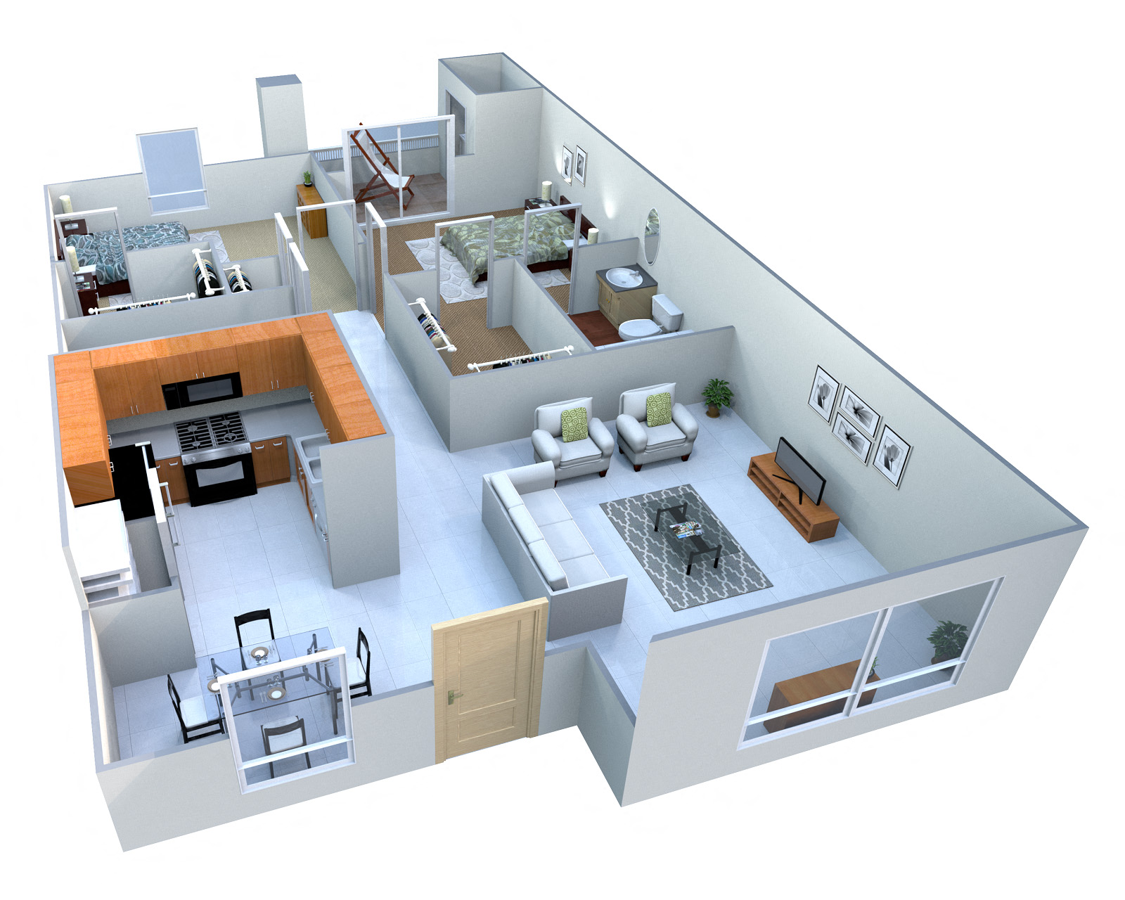 Floor plan for 2 beds, 2 baths, 1004 sqft