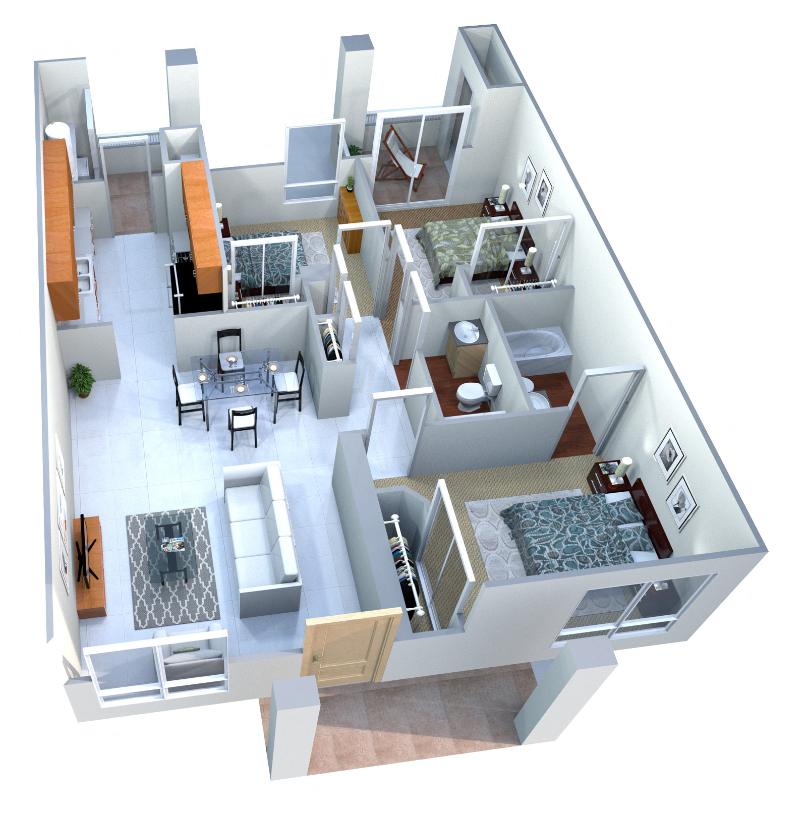 Floor plan for 3 beds, 2 baths, 1060 sqft