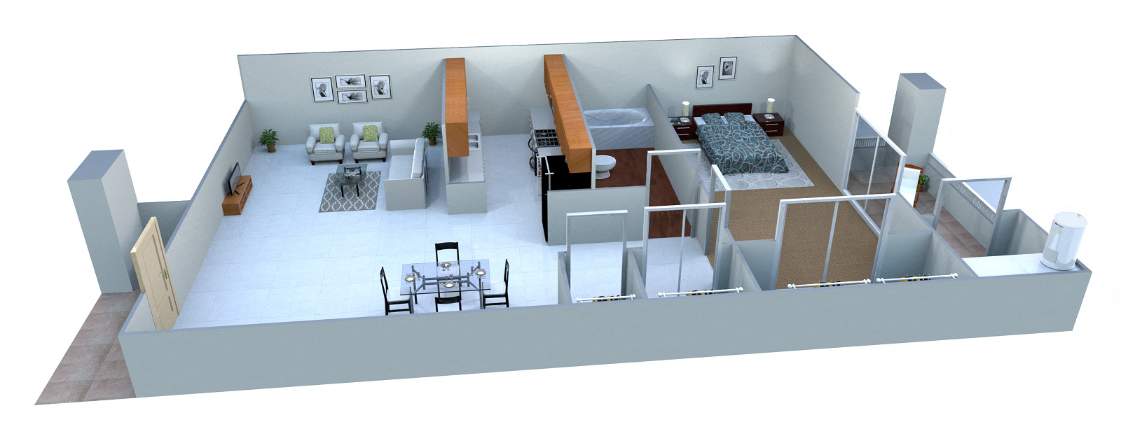 Floor plan for 1 bed, 1 bath, 616 sqft