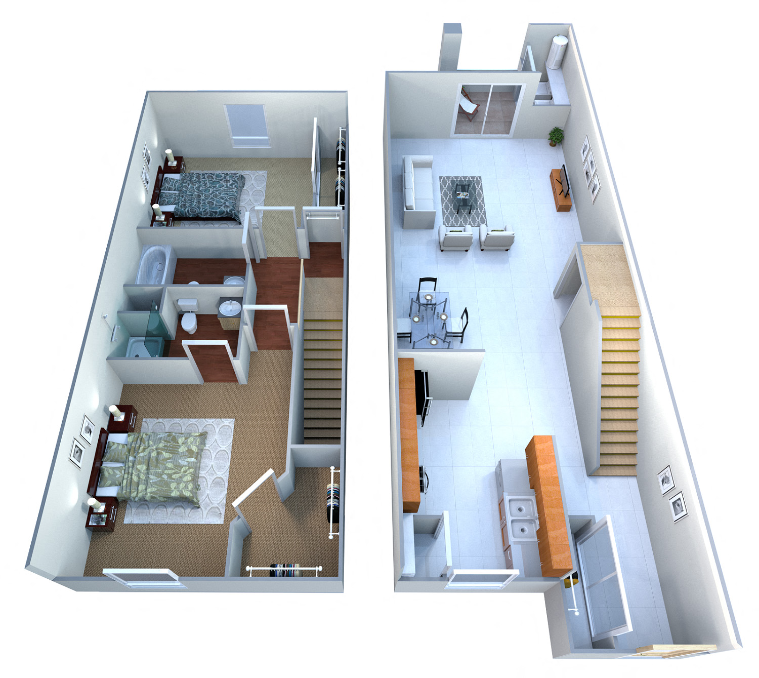 Floor plan for 2 beds, 2 baths, 1004 sqft