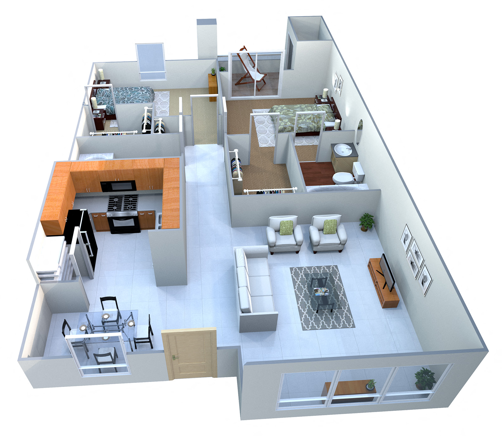 Floor plan for 2 beds, 2 baths, 890 sqft