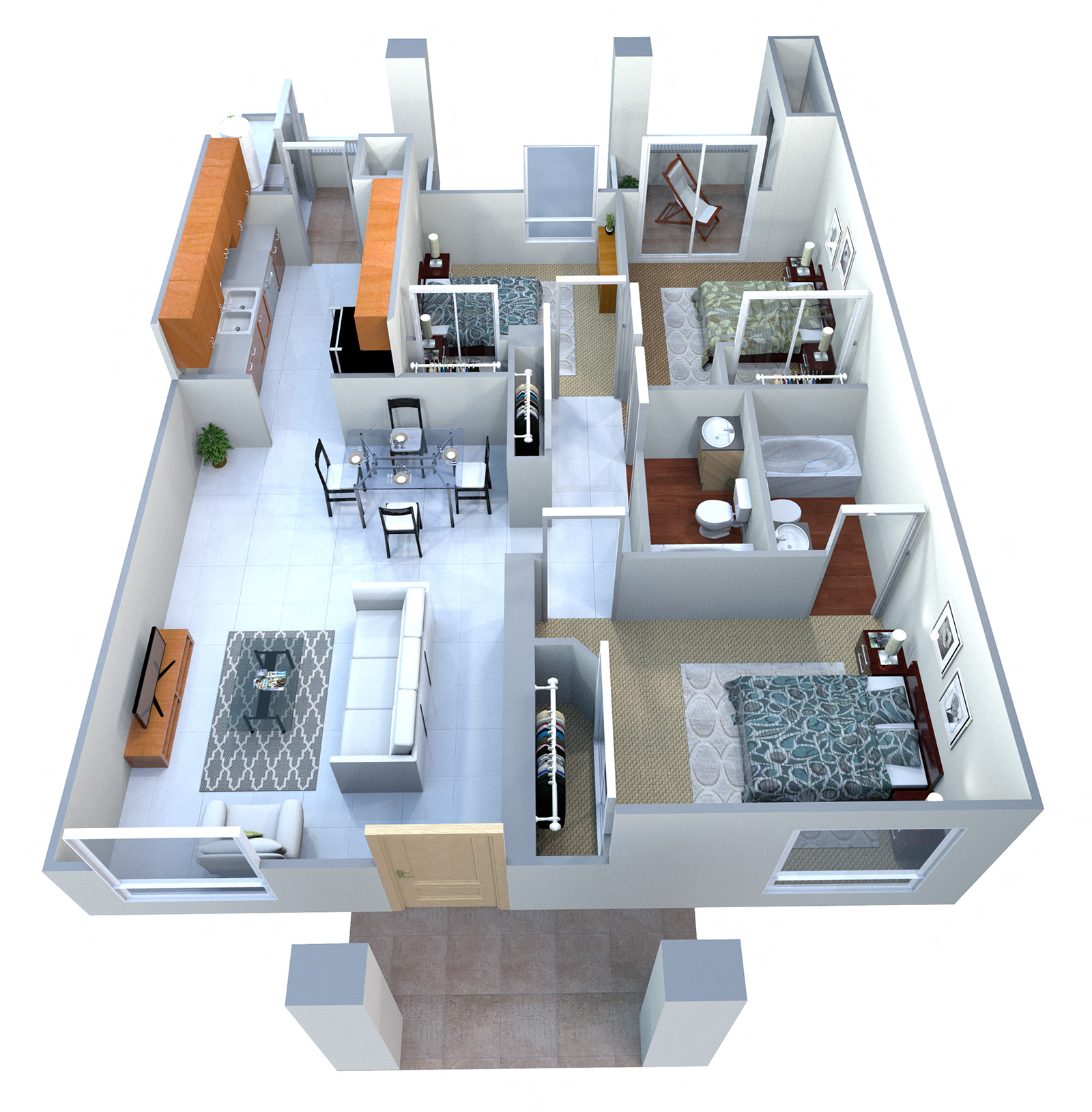 Floor plan for 3 beds, 2 baths, 1060 sqft