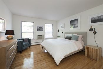 Spacious bedroom with comfortable bed