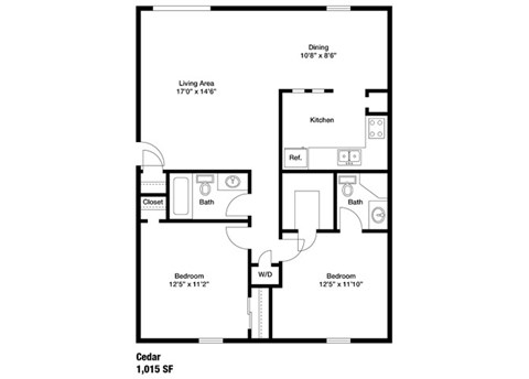 Floor plan for 2 beds, 2 baths, 1015 sqft