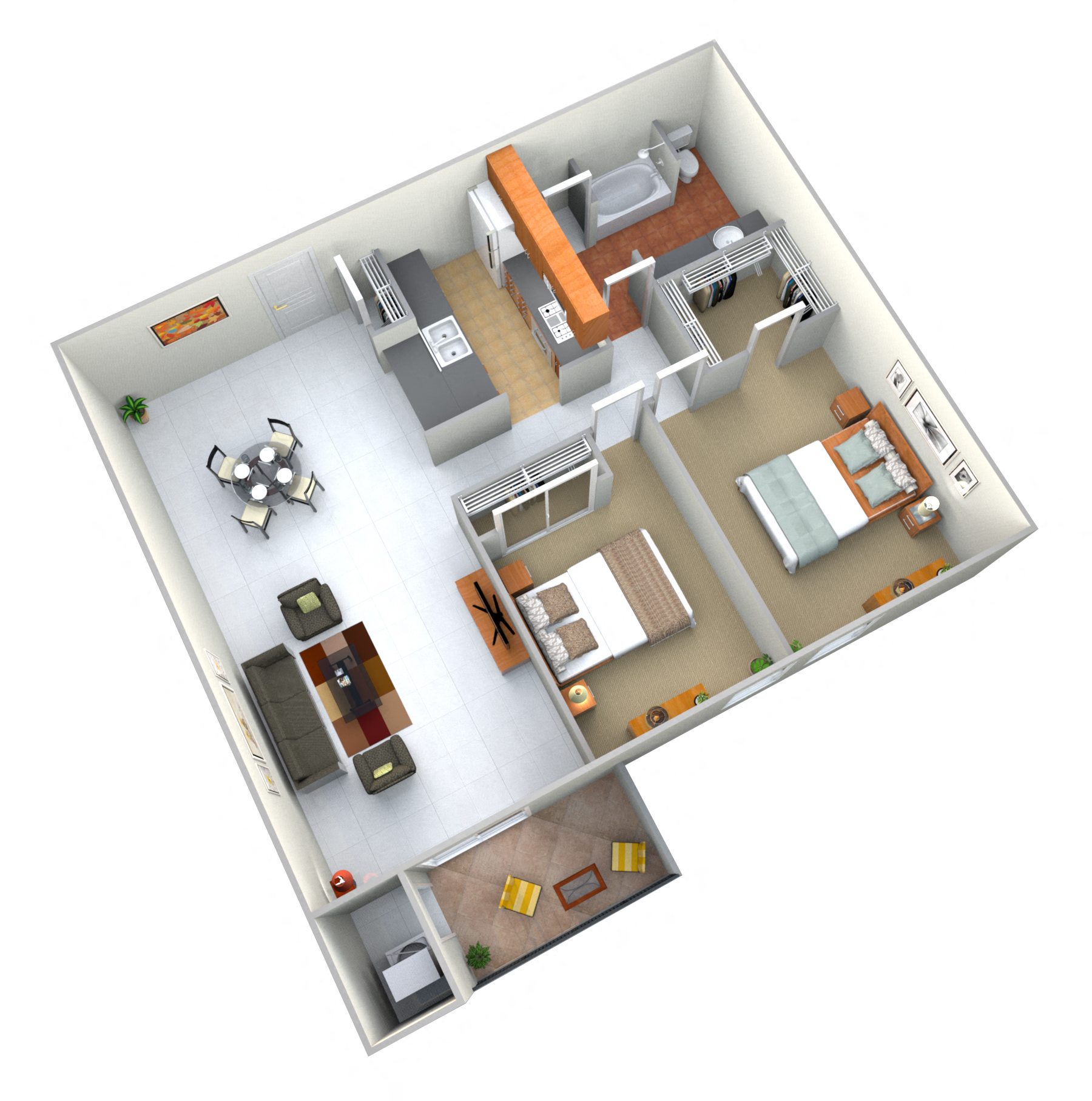Floor plan for 2 beds, 1 bath, 1028 sqft