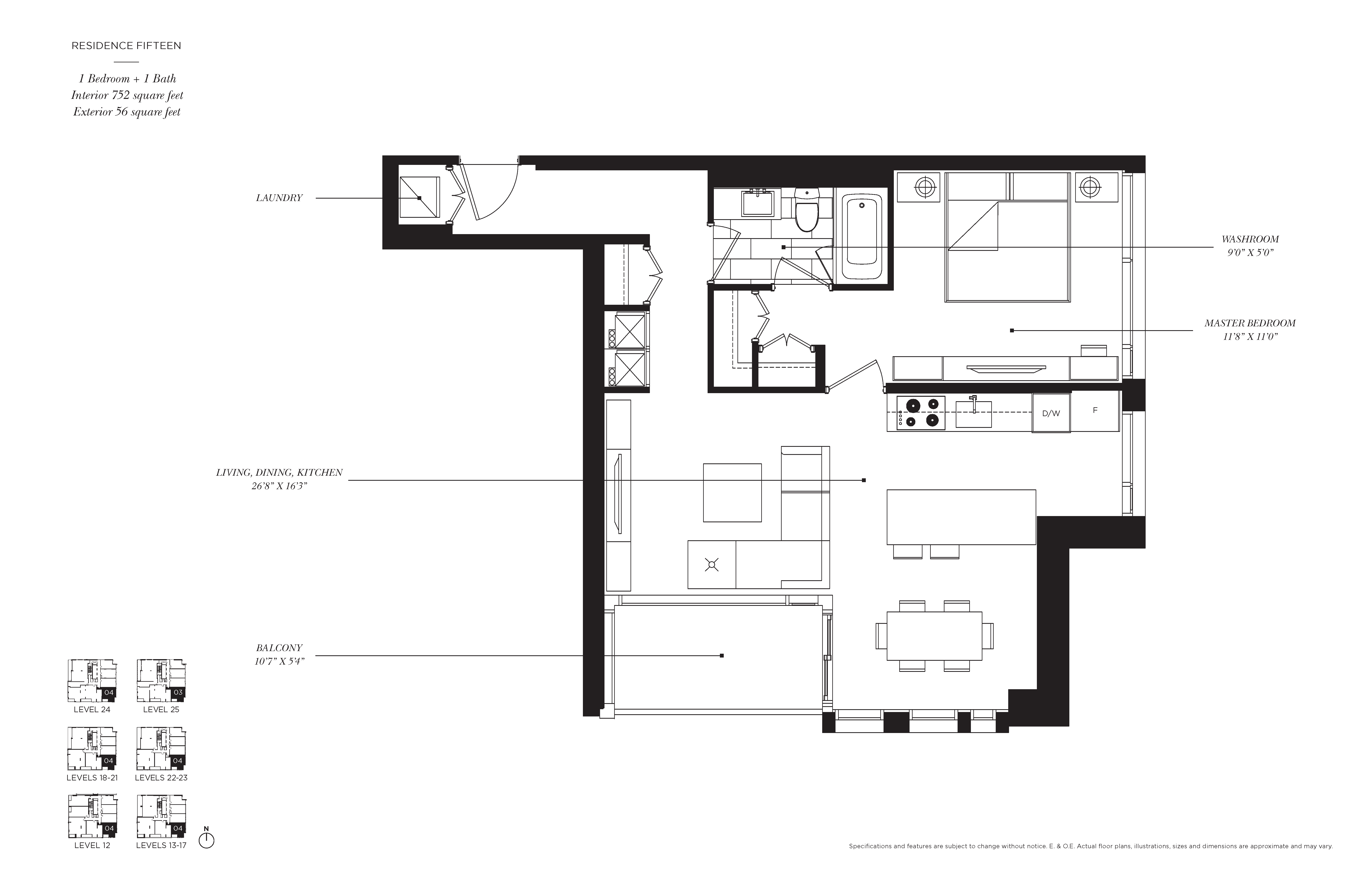Floor plan for 1 bed, 1 bath, 620 sqft