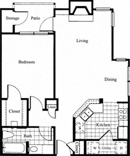 Floor plan for 1 bed, 1 bath, 759 sqft