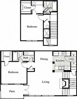 Floor plan for 2 beds, 2 baths, 1099 sqft
