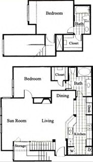 Floor plan for 2 beds, 2 baths, 1271 sqft