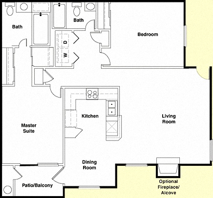 Floor plan for 2 beds, 2 baths, 1133 sqft
