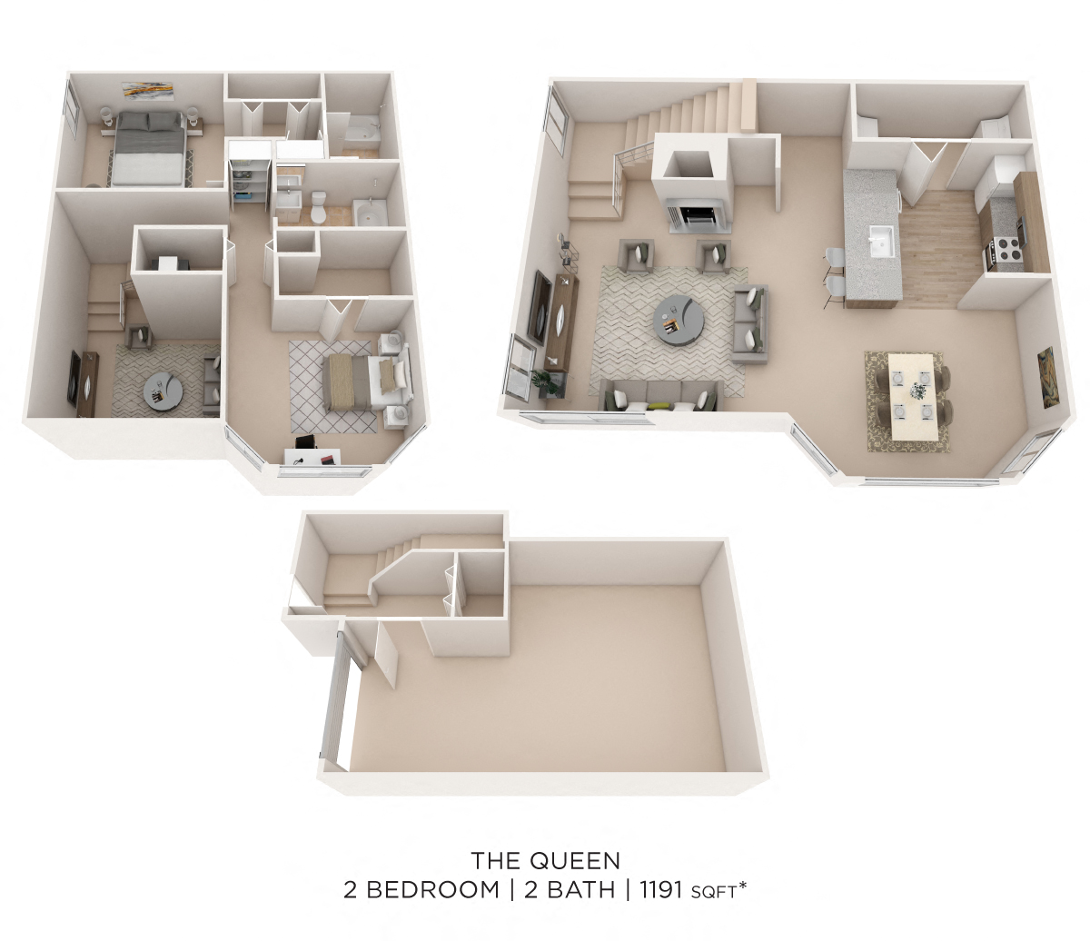 Floor plan for 2 beds, 2 baths, 1191 sqft