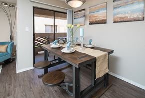 Tempe apartment for rent - Dining area with sliding glass doors to balcony at Salado Springs, Arizona