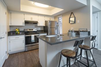 Fully furnished kitchen with stainless steel appliances