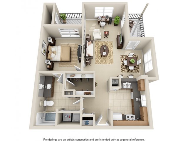 Floor plan for 1 bed, 1 bath, 854 sqft