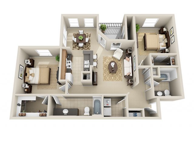 Floor plan for 2 beds, 2 baths, 1111 sqft