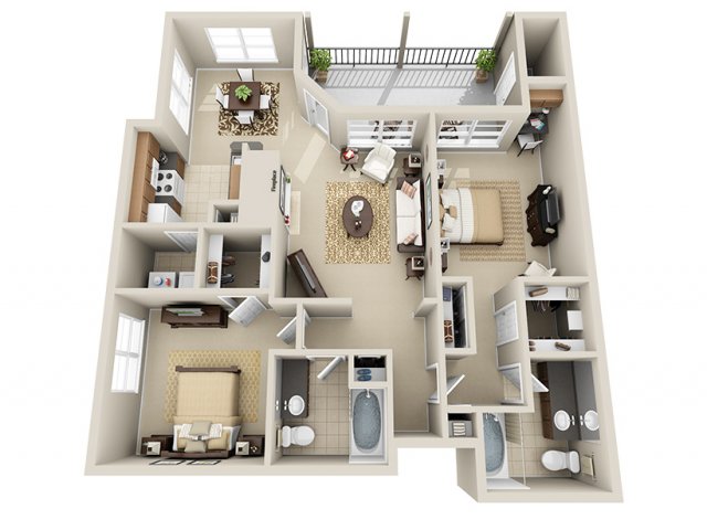 Floor plan for 2 beds, 2 baths, 1148 sqft