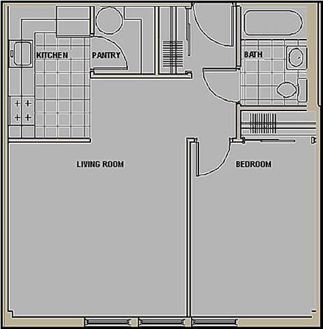 Floor plan for 1 bed, 1 bath, 560 sqft