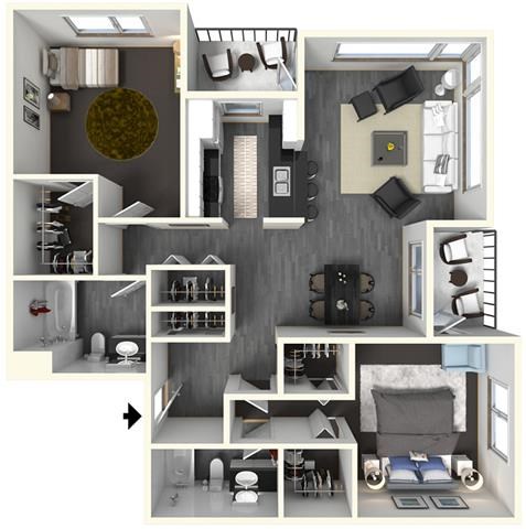 Floor plan for 2 beds, 2 baths, 1115 sqft