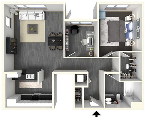 Floor plan for 1 bed, 1 bath, 875 sqft