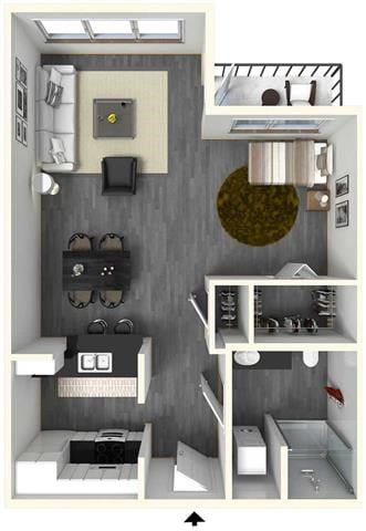 Floor plan for studio, 1 bath, 558 sqft