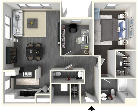 Floor plan for 1 bed, 1 bath, 925 sqft