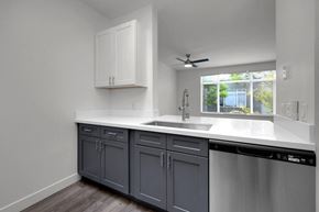 Eugene apartment for rent - A kitchen with a stainless steel dishwasher and a window.