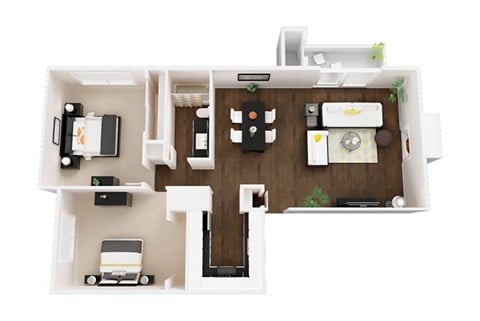 Floor plan for 2 beds, 1 bath, 836 sqft