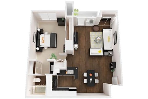Floor plan for 1 bed, 1 bath, 659 sqft