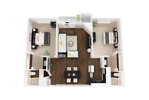 Floor plan for 2 beds, 2 baths, 936 sqft