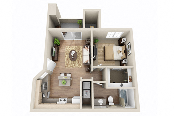 Floor plan for 1 bed, 1 bath, 694 sqft
