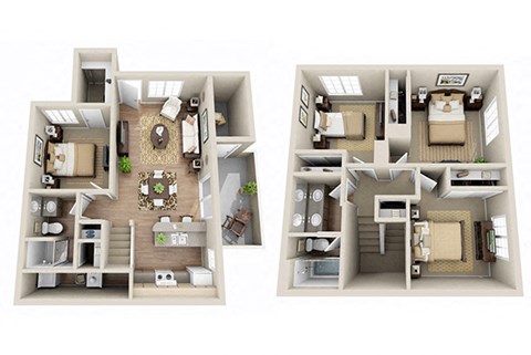 Floor plan for 4 beds, 2 baths, 1425 sqft