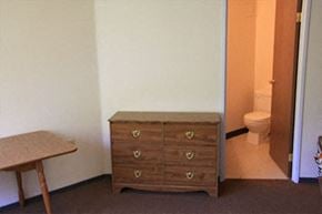 Telluride apartment for rent - a dresser in a room with a toilet and a table
