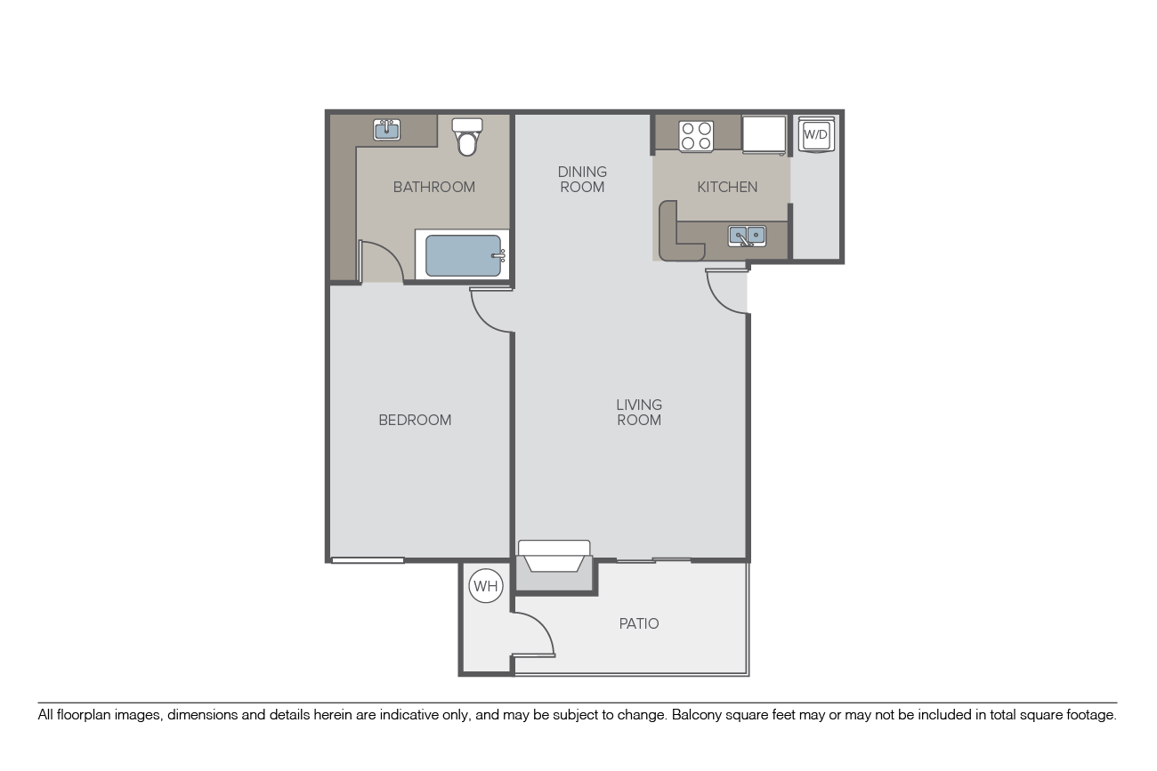 Floor plan for 1 bed, 1 bath, 731 sqft