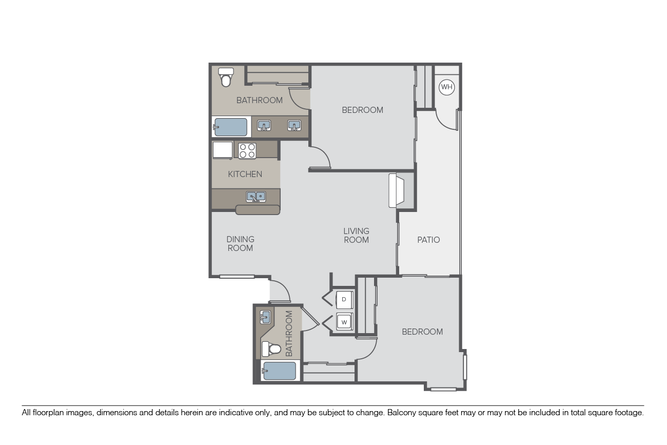 Floor plan for 2 beds, 2 baths, 1103 sqft