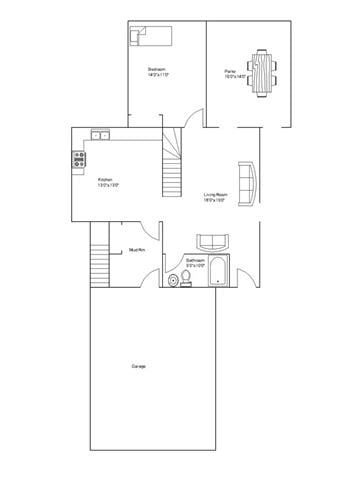 Floor plan for 3 beds, 1 bath, 1400 sqft
