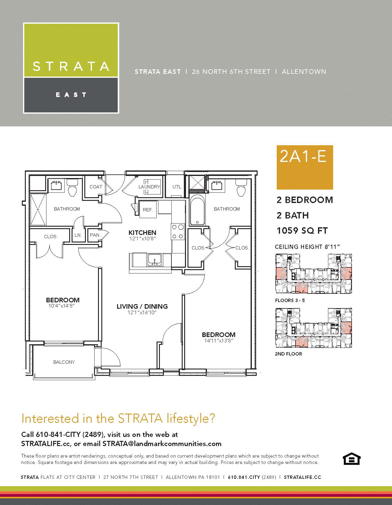 Floor plan for 2 beds, 2 baths, 1059 sqft