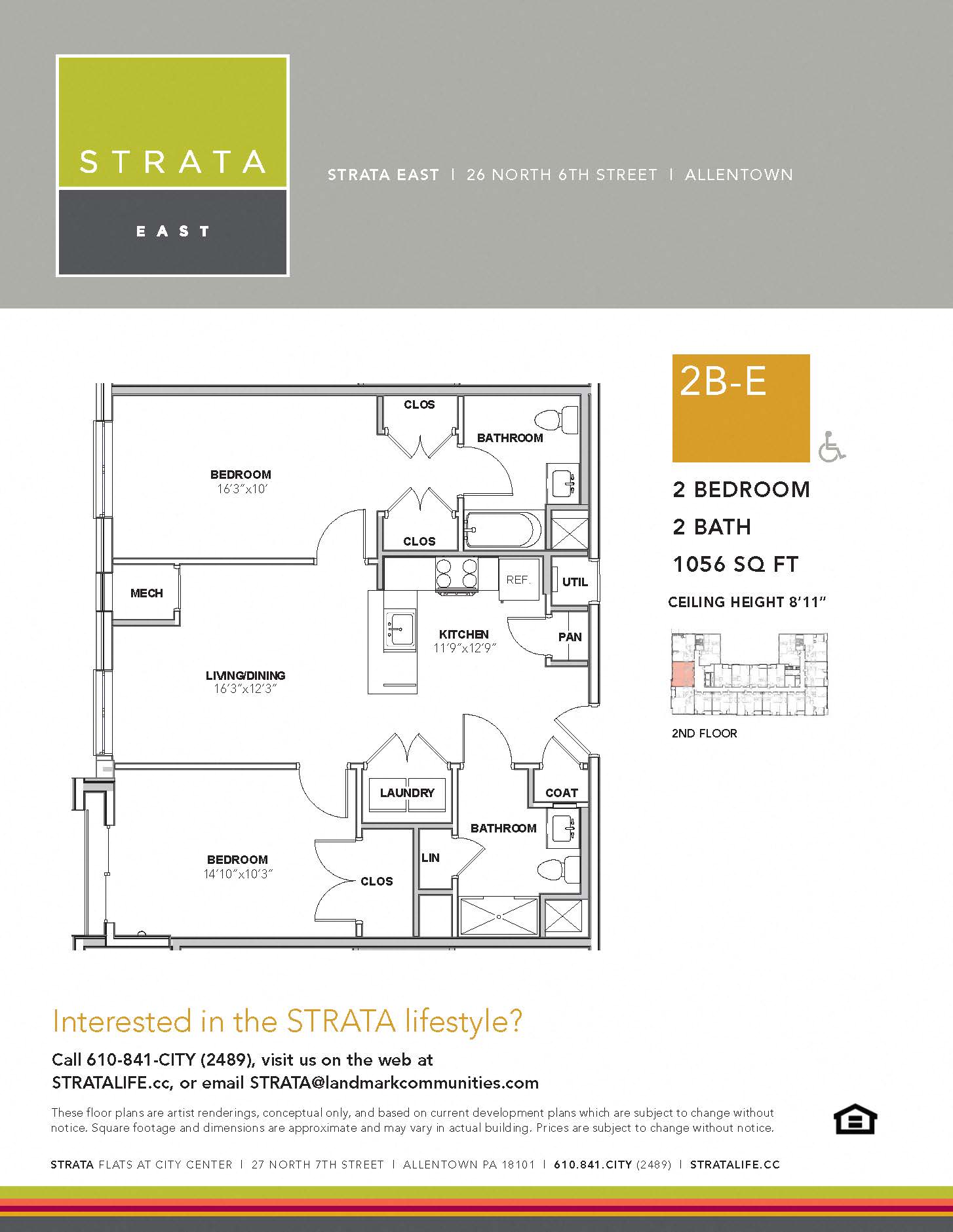 Floor plan for 2 beds, 2 baths, 1056 sqft
