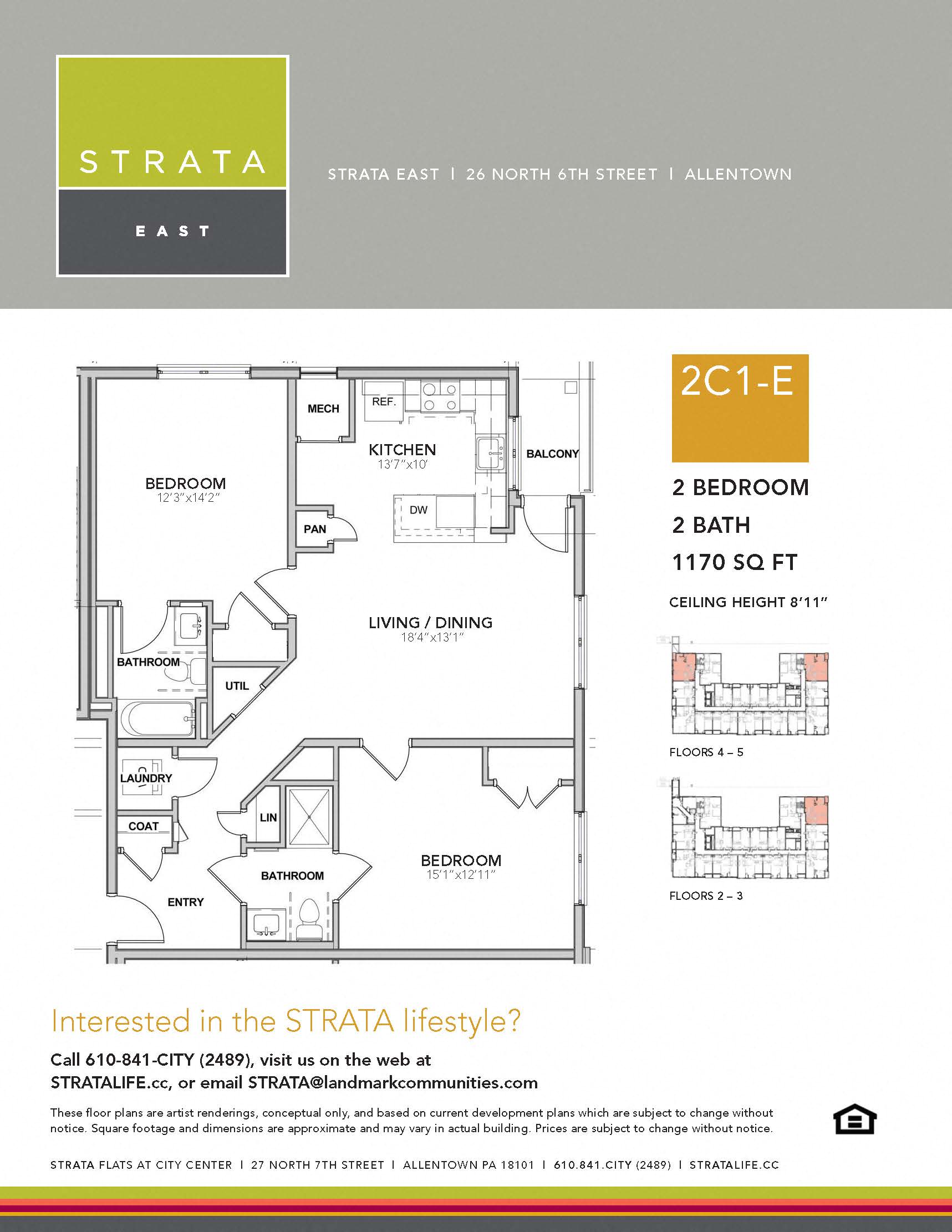 Floor plan for 2 beds, 2 baths, 1170 sqft