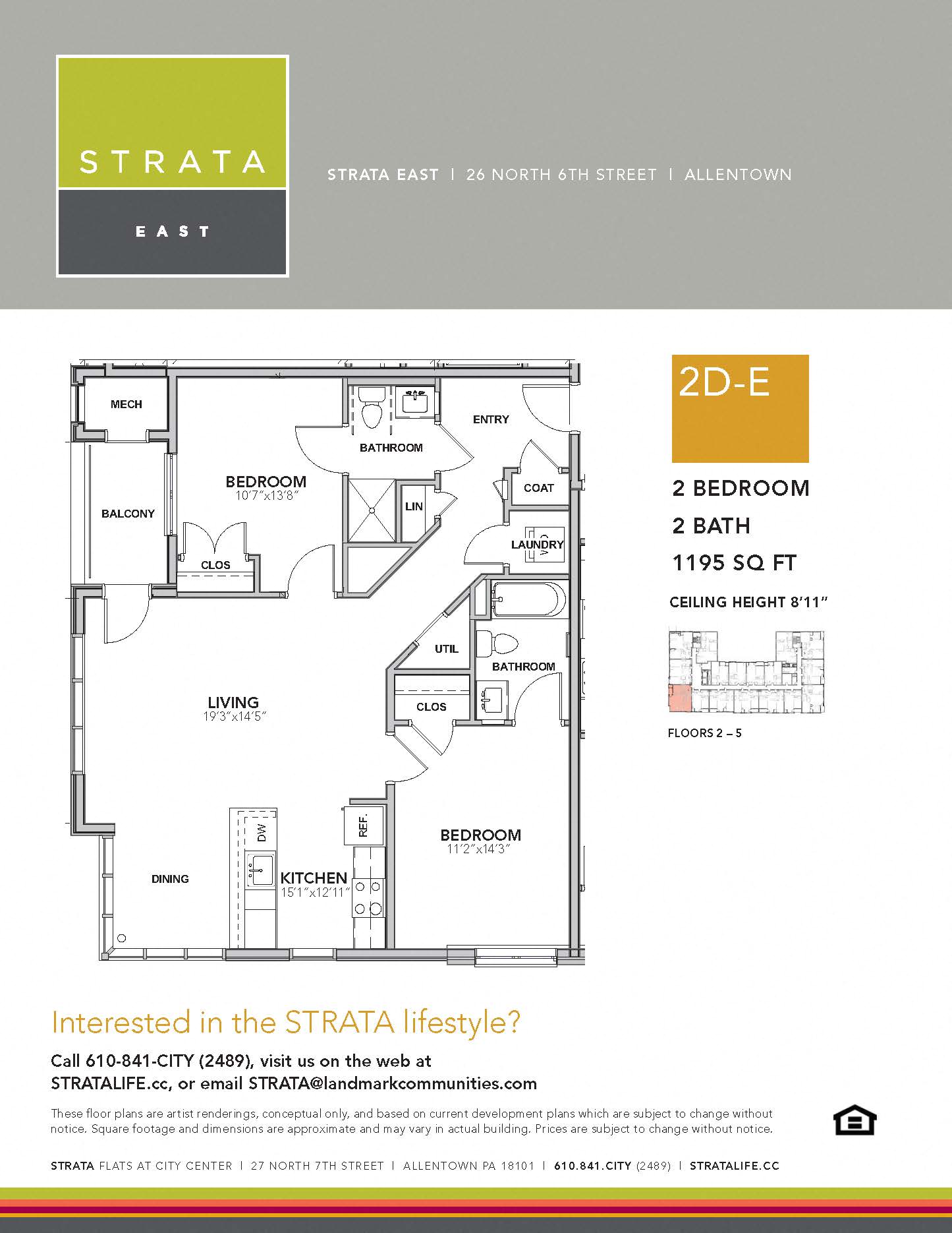 Floor plan for 2 beds, 2 baths, 1195 sqft