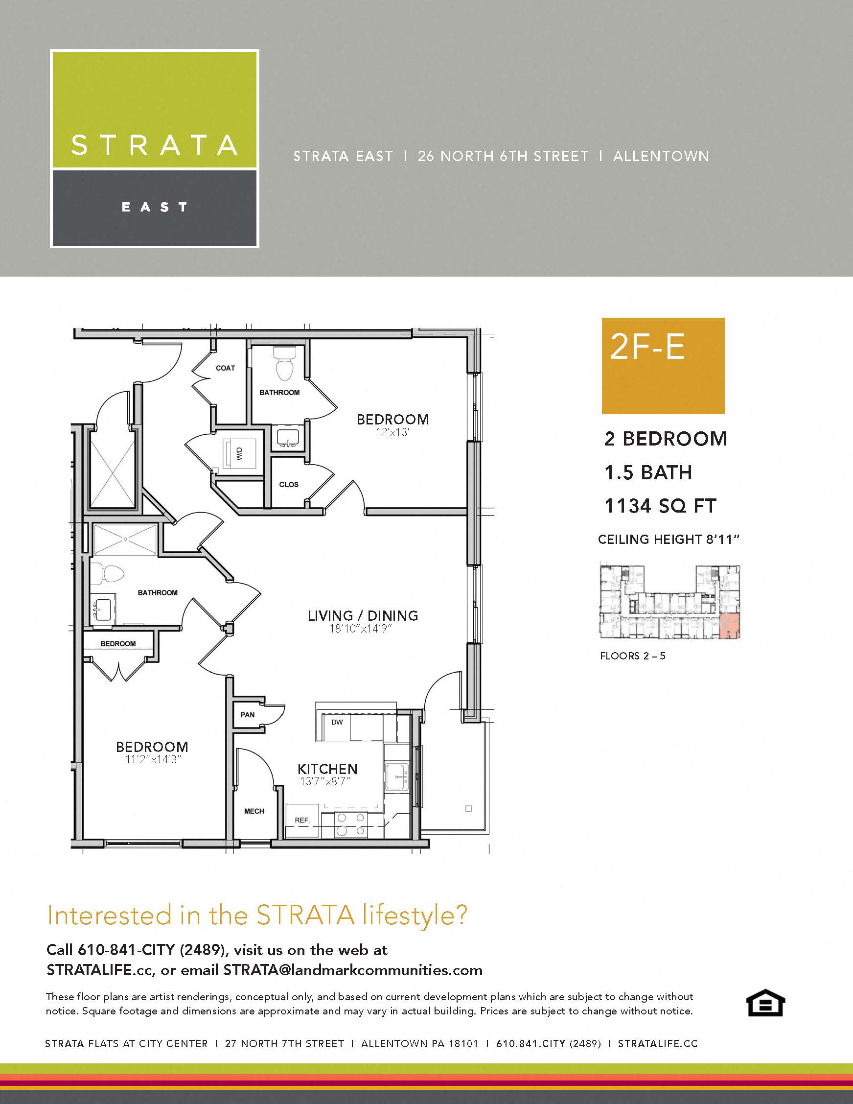 Floor plan for 2 beds, 1.5 baths, 1134 sqft