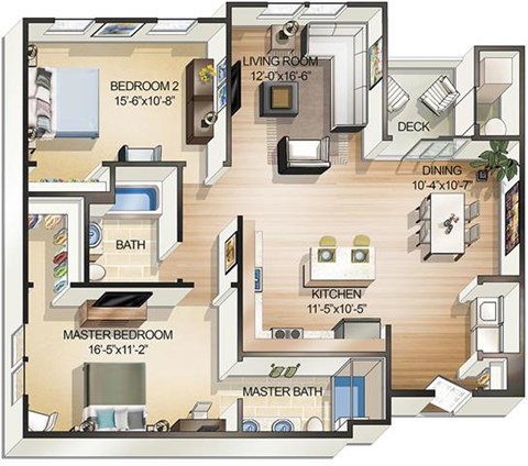 Floor plan for 2 beds, 2 baths, 1189 sqft