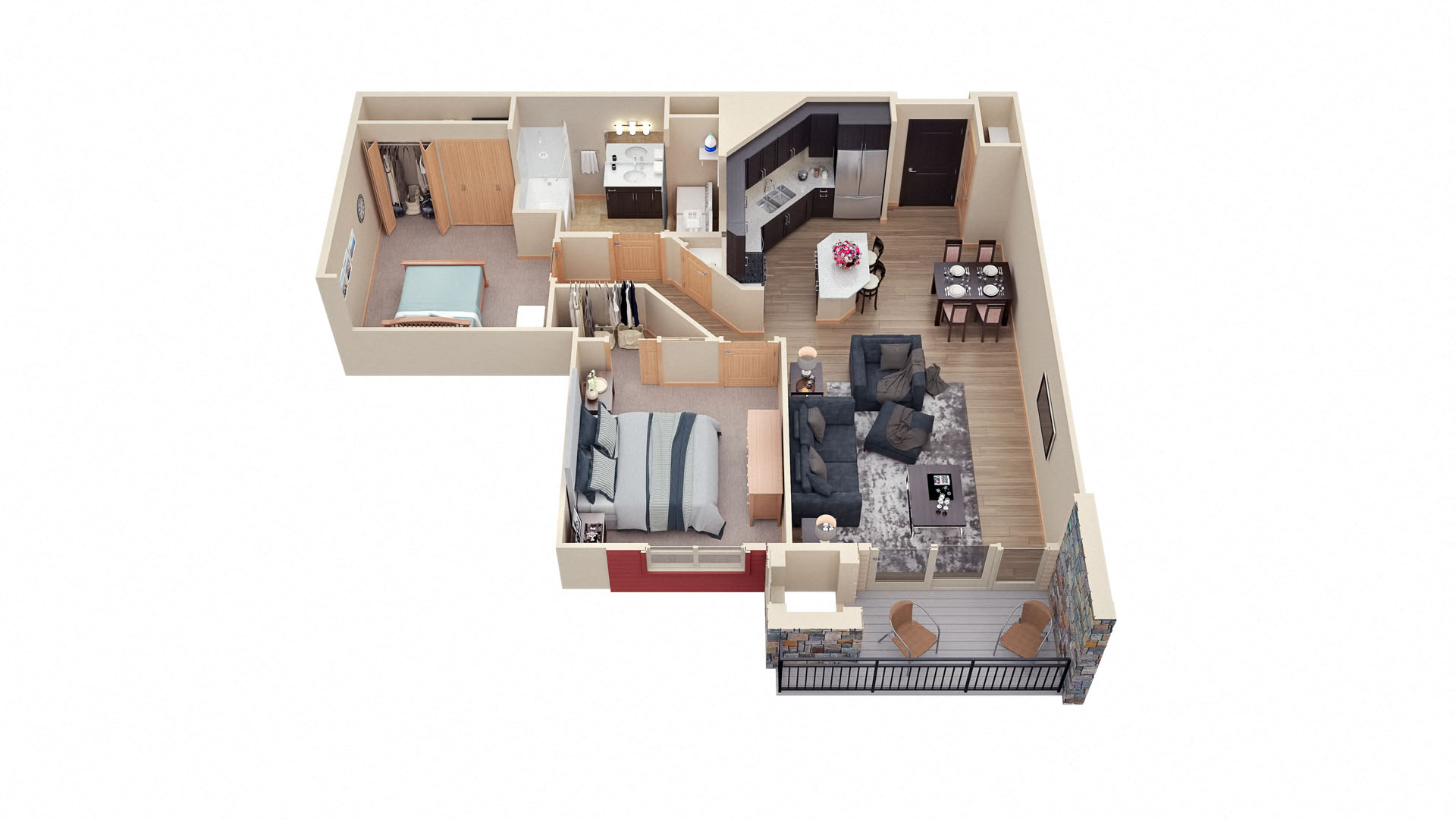 Floor plan for 1 bed, 1 bath, 981 sqft