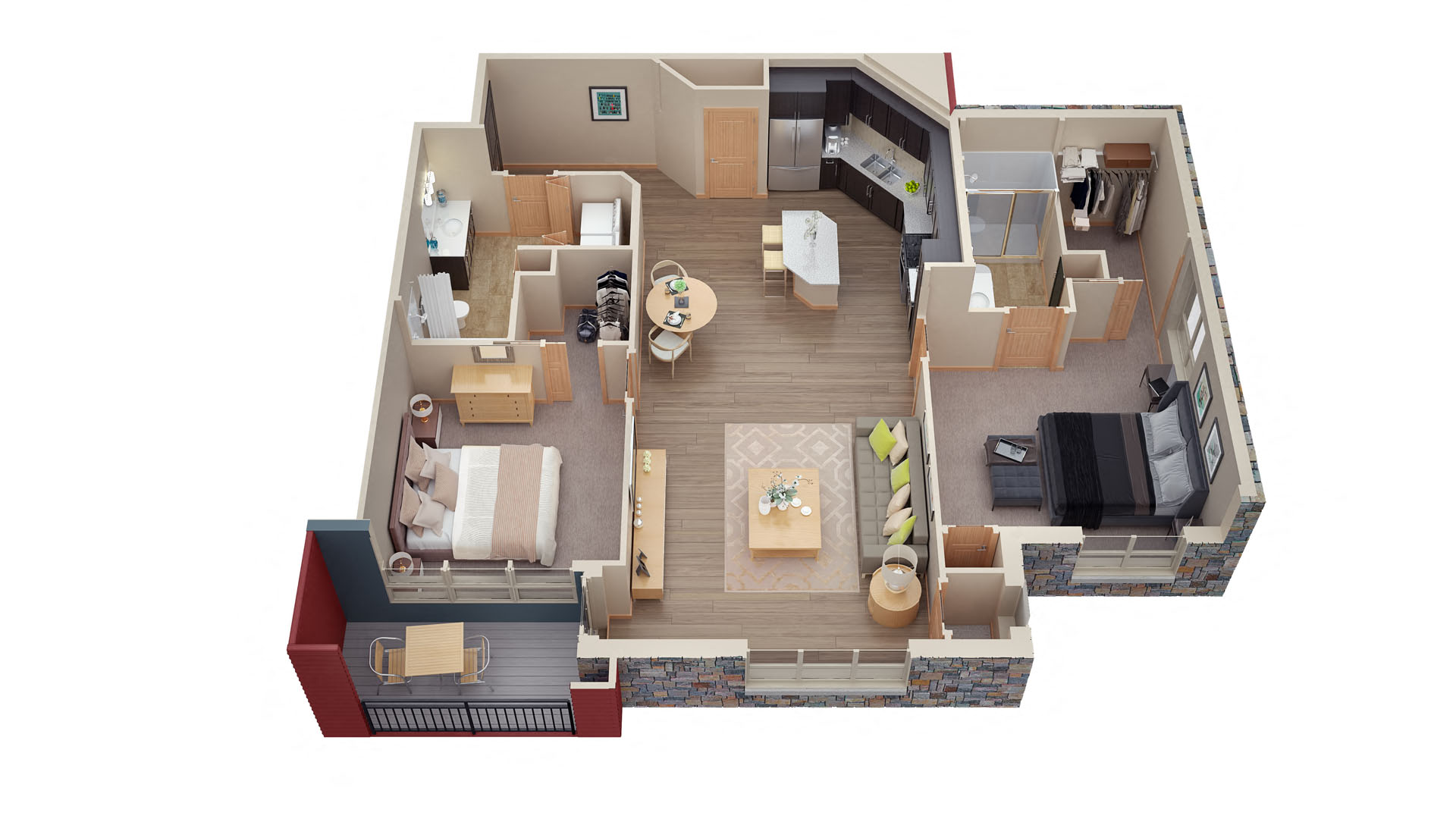 Floor plan for 2 beds, 2 baths, 1245 sqft