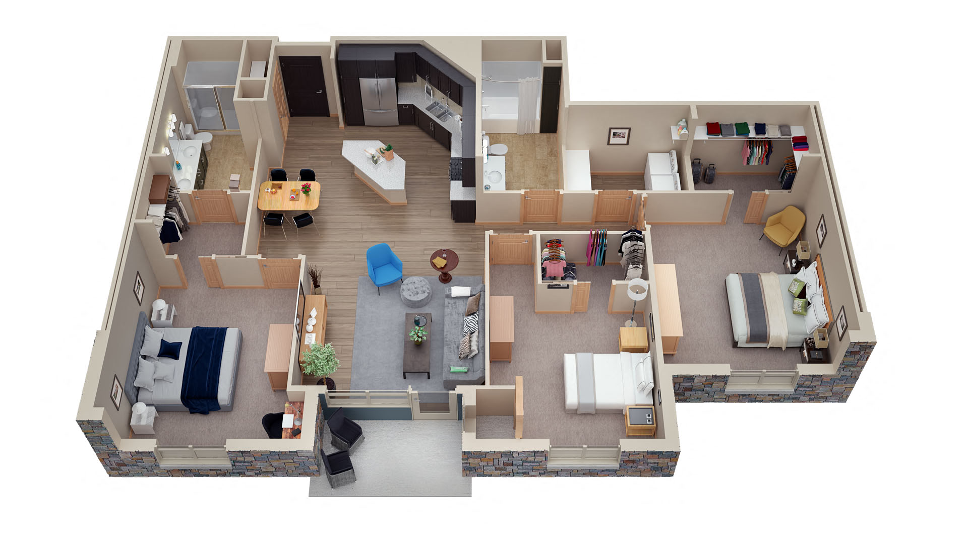 Floor plan for 3 beds, 2 baths, 1577 sqft