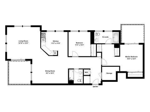 Floor plan for 2 beds, 2 baths, 1091 sqft