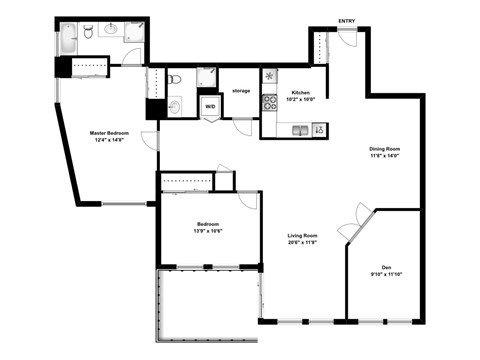 Floor plan for 2 beds, 2 baths, 1167 sqft