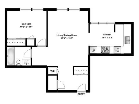 Floor plan for 1 bed, 1 bath