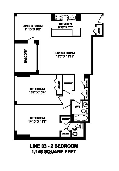 Floor plan for 2 beds, 2 baths, 1145 sqft