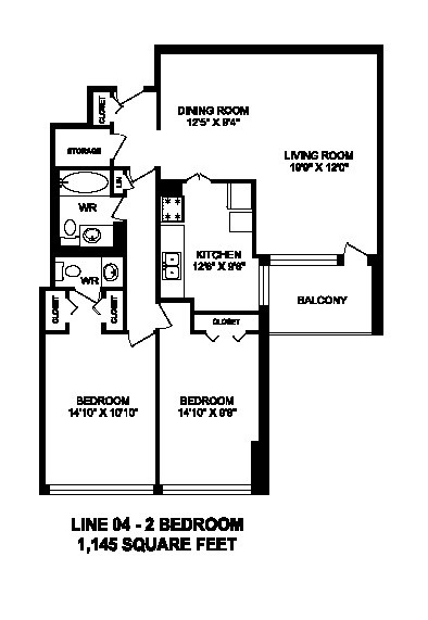 Floor plan for 2 beds, 2 baths, 1140 sqft